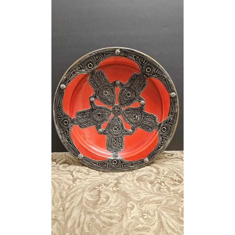 Handmade Granada Spain Decorative Wall Plate – Moorish Revival Red & Black Ceram